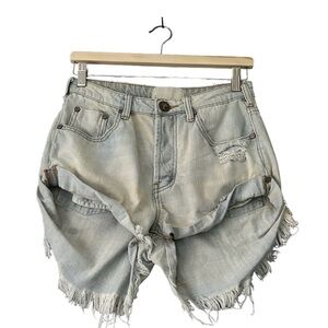 One Teaspoon | Distressed Mid Rise Bandit Denim Shorts Size 25